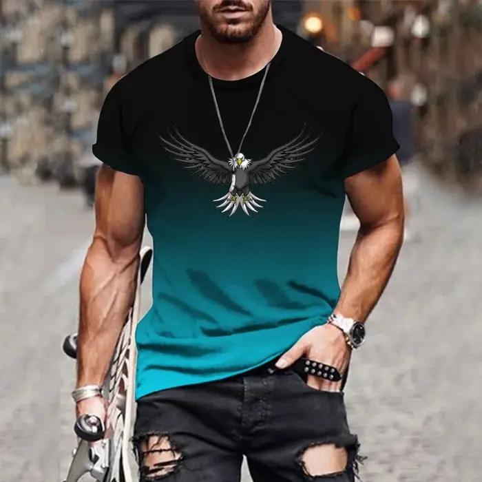 Homme dégradé aigle 3D imprimé T-shirt été loisirs de plein air sports séchage rapide à manches cour