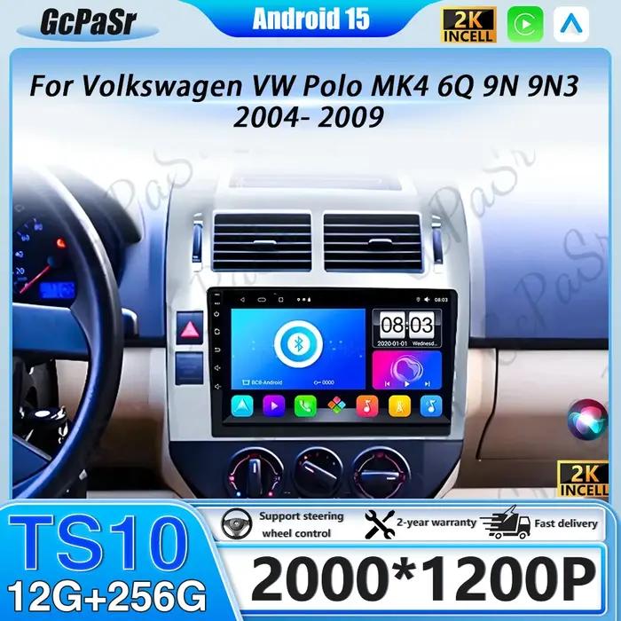 Autoradio Android 16 pour Volkswagen VW Polo MK4 6Q 9N 9N3 2004-2009 Lecteur multimédia Stéréo auto WiFi Navigation