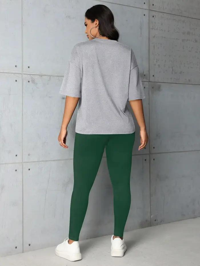 Ensemble 2 pièces imprimé lettre couronne pour femme, t-shirt graphique à col rond, manches courtes,