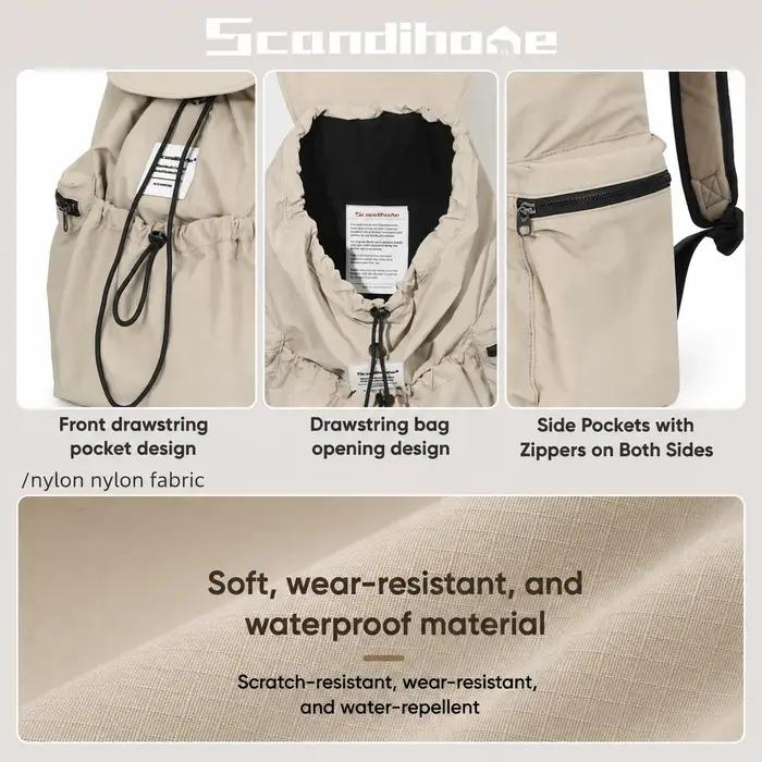 Grand sac à dos imperméable en nylon avec cordon de serrage pour hommes et femmes