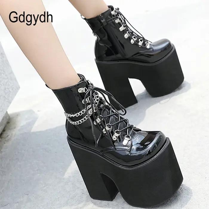 Gdgydh-Bottines de rinçage de scène de boîte de nuit pour femmes, chaussures punk gothiques à talon