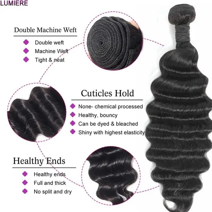 Lumiere-Mèches Péruviennes Naturelles Remy 3/4 Noires, Cheveux Ondulés, Double Trame, 10 à 30 Pouces