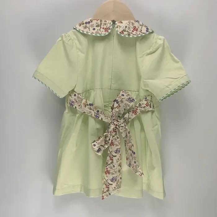 Vêtements de Boutique pour Enfant, Barboteuse à Manches Courtes en Coton Vert, Imprimé Floral, Col à
