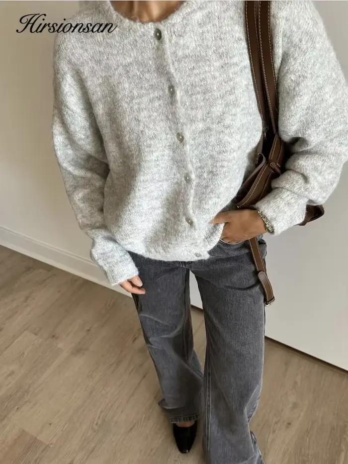 Hirsionsan élégant à manches longues pull femmes 2024 nouveau simple boutonnage femme Cardigan décon
