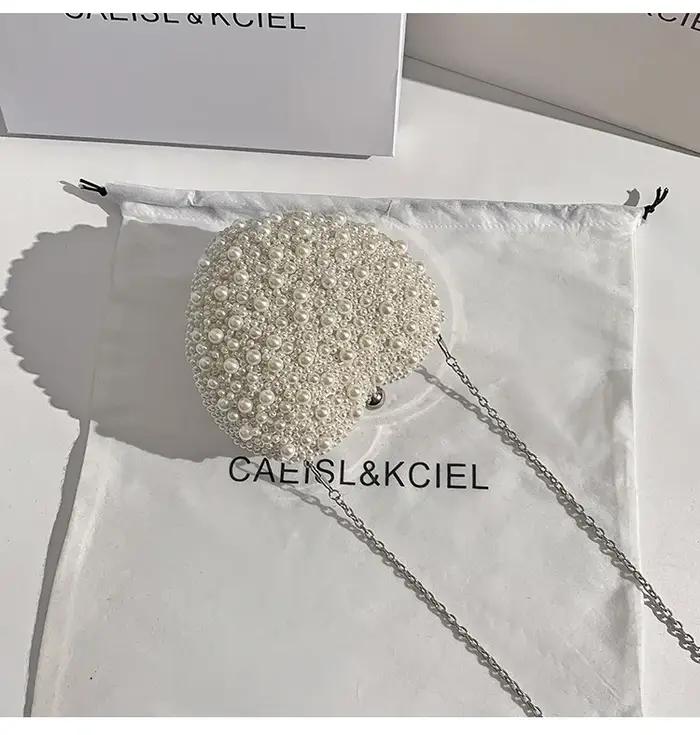 Sac à main en forme de cœur perlé pour femme, sac de soirée, pochette de fête de mariage, sac messag