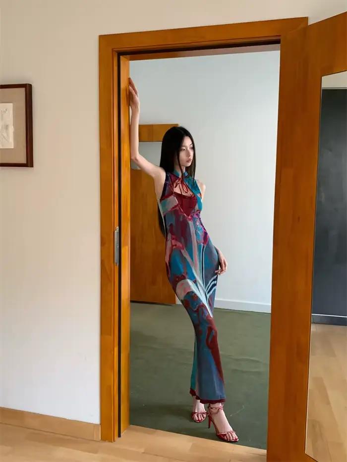 CHEERART Designer Floral longue robe d'été femme 2025 fête soirée moulante tuniques sans manches une