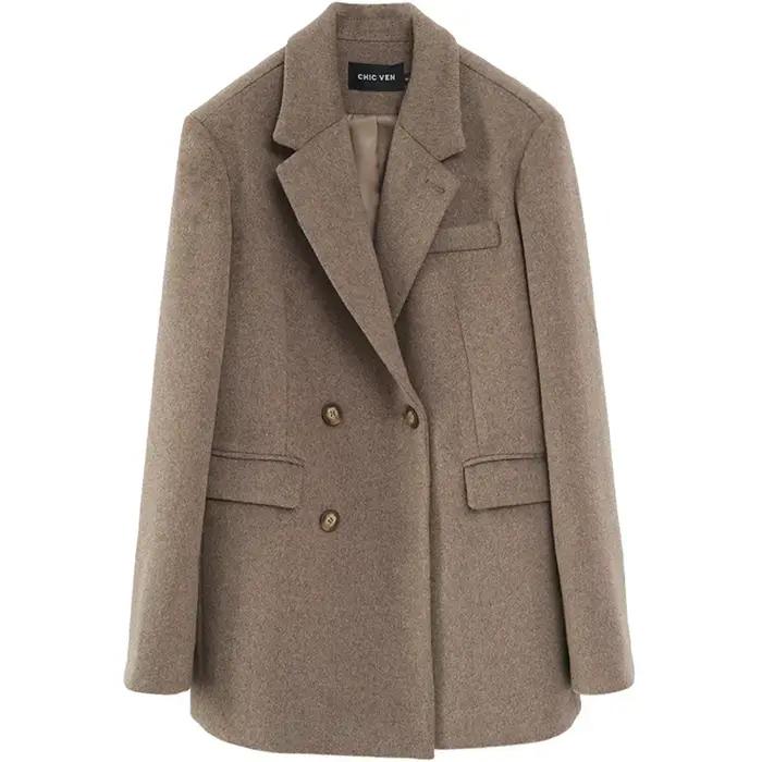 CHIC VEN femmes laine mélange manteau solide mi-long laine Blazer épais chaud Blouse femmes pardessu