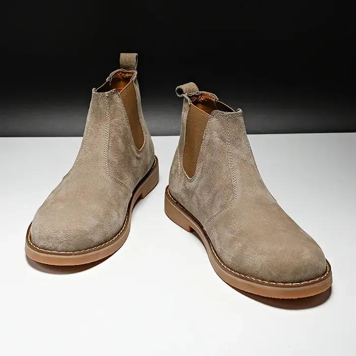 Mode daim désert bottes hommes haut Chelsea bottes en cuir chaussures décontractées mâle sans lacet