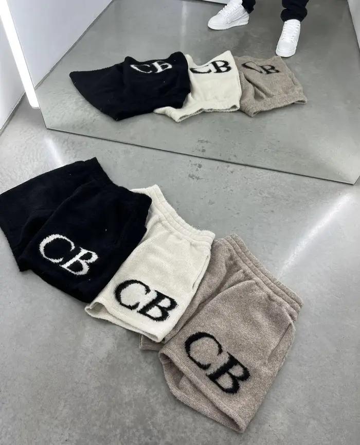 Shorts en tricot jacquard en laine avec cordon de serrage, logo CB, pour femmes et hommes, collectio