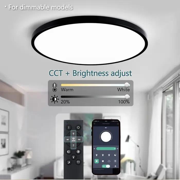 MARPOU 50CM grand plafonnier LED avec télécommande APP intelligente luminaire ultra-mince plafonnier