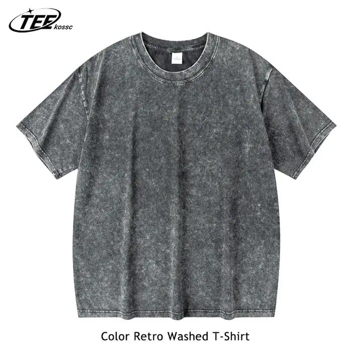 Couple lavé rétro 230g coton robuste à manches courtes T-shirts polyvalent pour hommes femmes été co