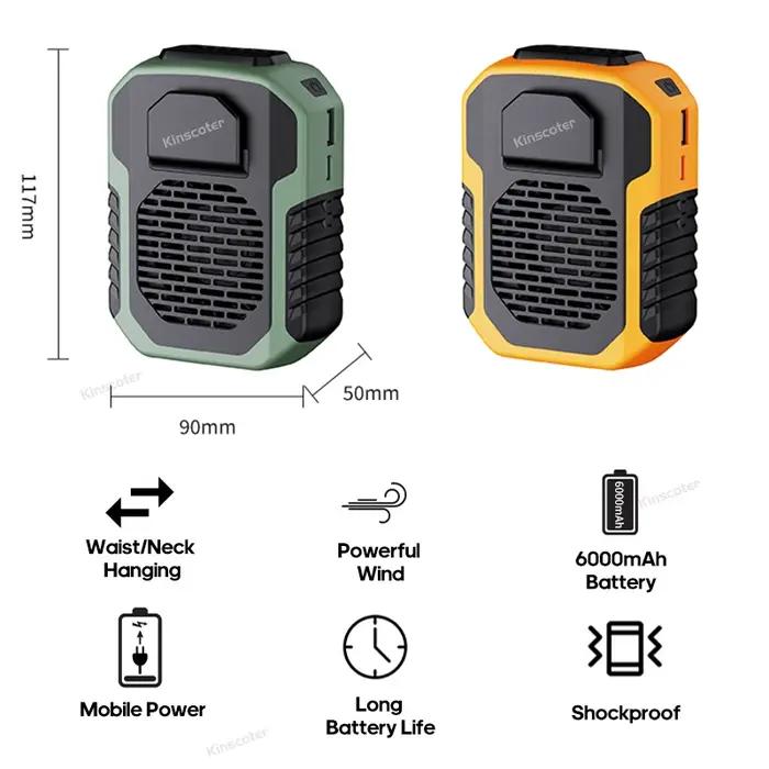 Kinscoter 6000mAh ventilateur suspendu au cou/taille USB Mini ventilateur Rechargeable Portable pour