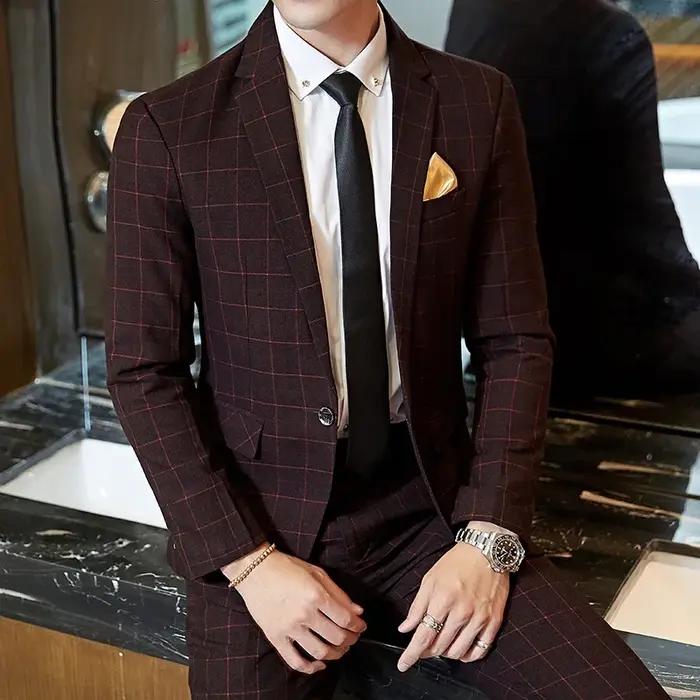 Costume 2025 (Blazer + pantalon) Boutique de mode pour hommes, Gentleman d'affaires, coupe cintrée,
