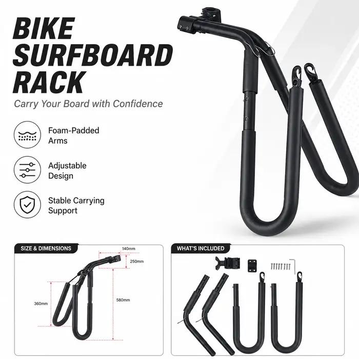 Support de transport pour vélo et kayak, support pliable et réglable avec bras rembourrés pour canoë, paddleboard, planche de surf et équipement de transport extérieur