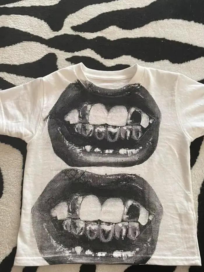 T-shirt Punk Y2K à Manches Courtes pour Femme, Haut de Rue Gothique, Loisirs Basiques, Été 2024