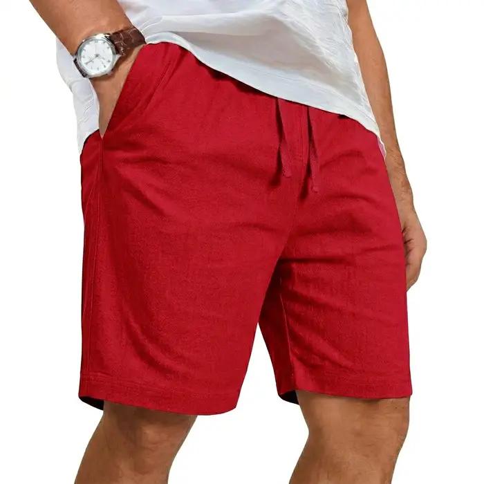 Nouveau short décontracté pour homme en lin uni léger, style gym, plage, hawaïen, ample, en coton, g