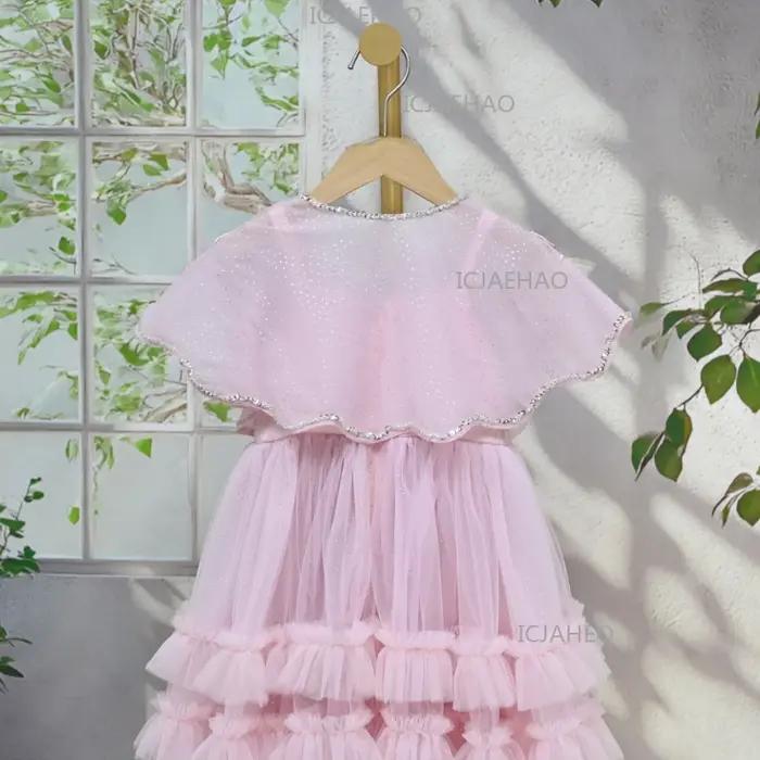 Robes d'été pour filles, robe à bretelles spaghetti avec châle, ensemble de robes pour enfants, robe
