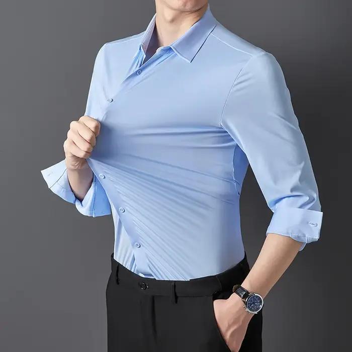 Chemises sans couture à haute élasticité pour hommes, chemise de sport musculaire à manches longues,