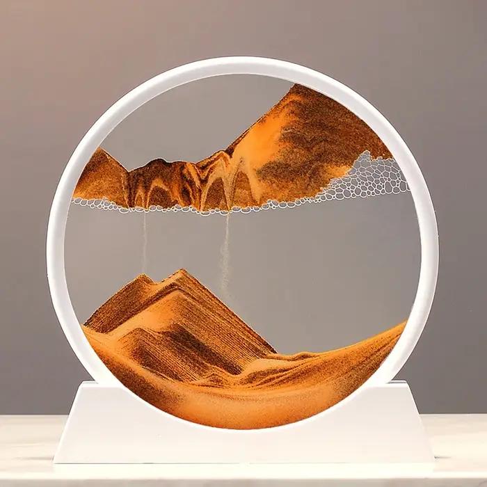 Tableau d'art de sable en mouvement 3D, artisanat de sable mouvant, verre rond, sablier liquide de m