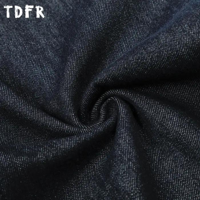 Rétro Simple jean hommes plissé décontracté lavé en détresse Baggy jambe large bleu Denim pantalon h
