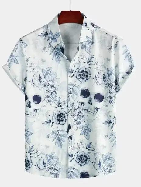 Chemise hawaïenne à manches courtes pour hommes, motif tête de mort, vacances, décontractée, quotidi
