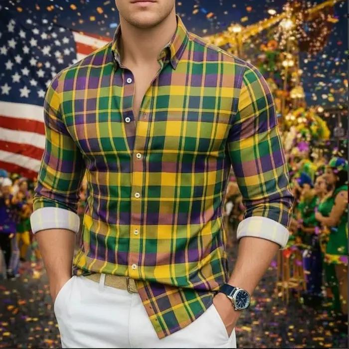 Chemise à manches longues pour homme, tendance, nouvelle, imprimée en 3D avec un motif à carreaux, a