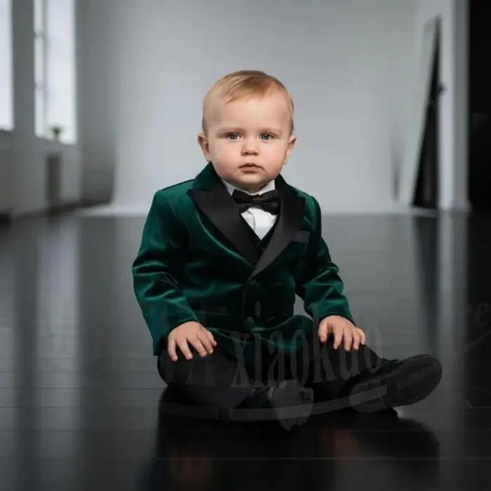 Ensemble de costume de smoking en velours pour bébés garçons, avec nœud papillon noir, pour mariage,