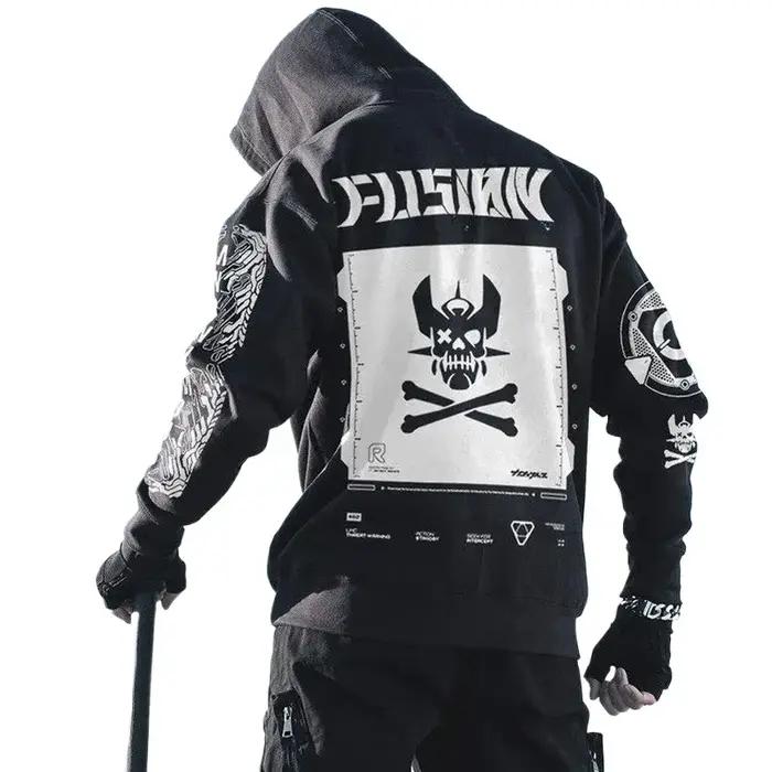 Sweat à capuche imprimé tête de mort pour hommes, sweats à capuche Hip Hop Harajuku, pull à motif en