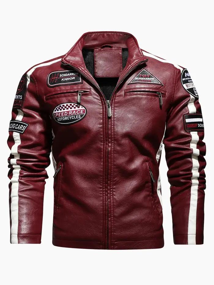 Combinaison de course de moto pour hommes, veste de couleur avec étiquette en cuir PU
