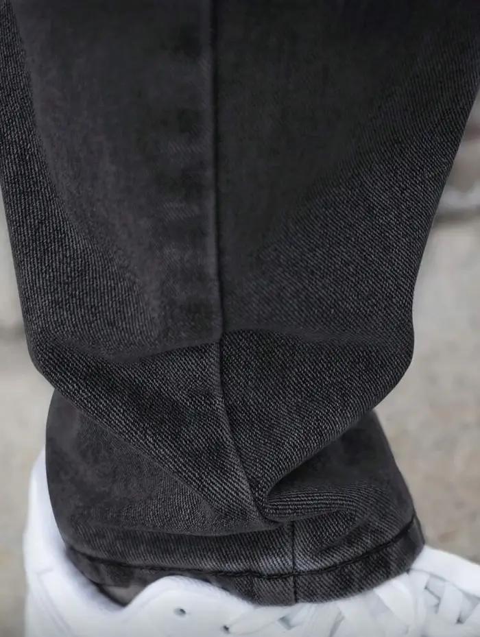 Jean droit ample pour hommes, délavé gris foncé Vintage, tenue quotidienne décontractée, confortable