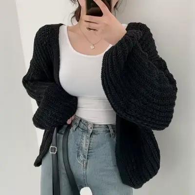 Cardigan Vintage Harajuku à manches lanternes pour femme, pull décontracté, coréen, Streetwear d'aut