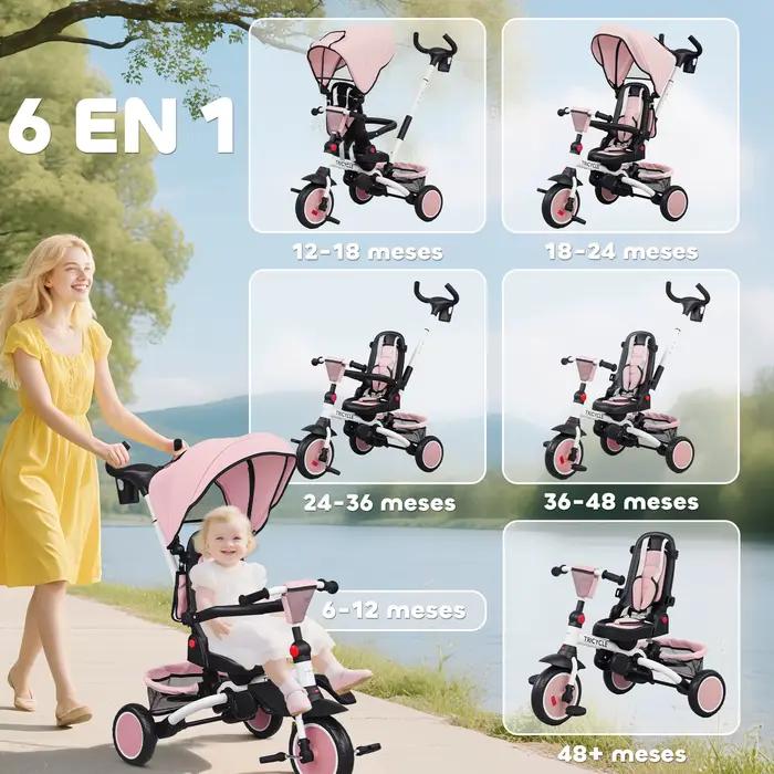 Tricycle évolutif pliable Aiyaplay 6 en 1 pour enfants de 1 à 5 ans avec siège rotatif