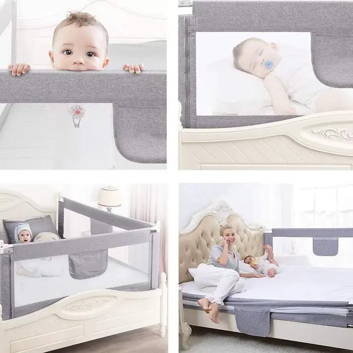 Barrière de lit extra-large 150/180/200 cm protection sécurité enfant gris rose bleu chambre bébé