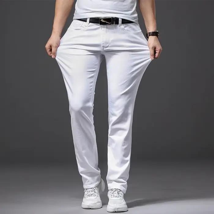 Jean blanc élastique pour hommes, coupe droite, Slim, décontracté, doux, Business, marque classique,