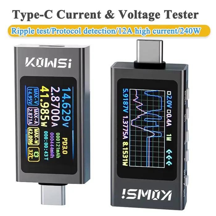 KWS-X1 4V-30V 12A Type C testeur voltmètre ampèremètre TYPE-C détection de Charge rapide mesure de c