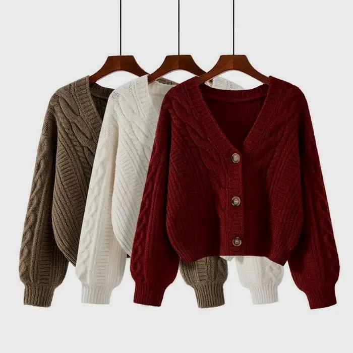 Automne hiver mode Cardigan pull femmes tricoté manteaux femme solide à manches longues décontracté