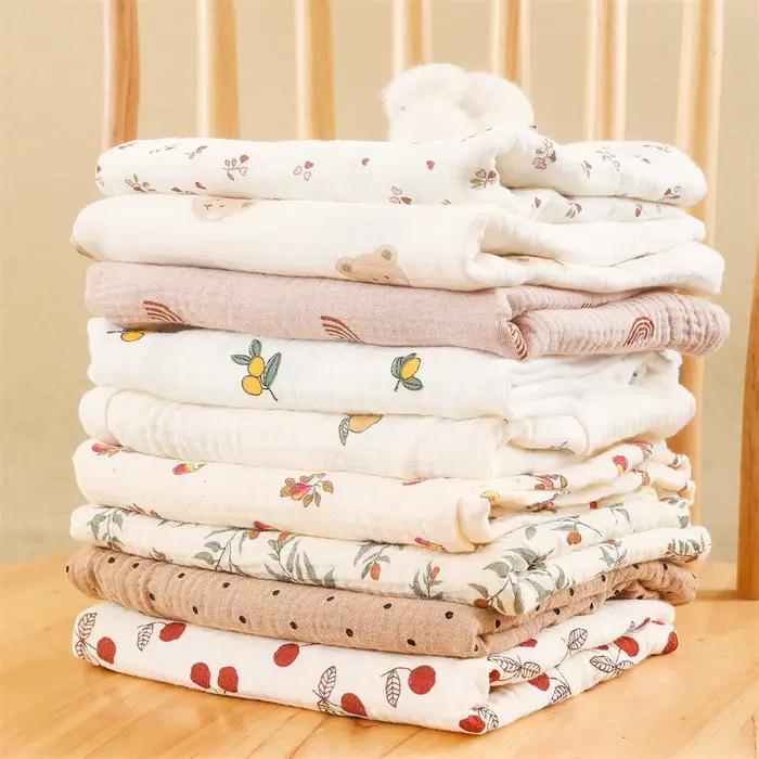 Couverture d'emmaillotage en coton pour bébé, imprimé Floral, couche en mousseline, tissu froissé po