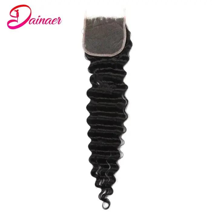 Perruque Lace Closure Deep Wave Brésilienne Remy 100% Naturelle, Cheveux Humains Doux, 4x4, Pre-Pluc