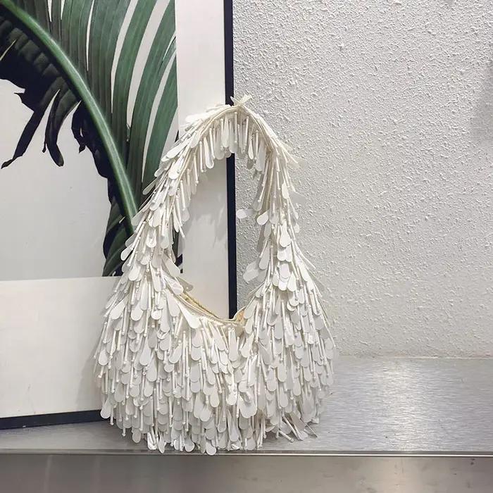 Femmes rondes perle Bracelet gland sous les bras sac de créateur brillant strass sacs à main