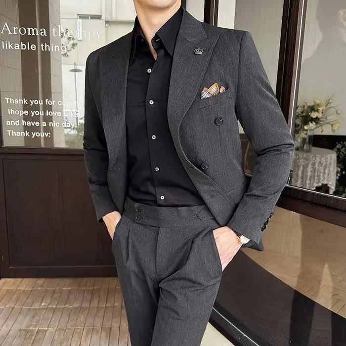 (Blazer + pantalon) mode Double boutonnage Design mince costume pour hommes Style italien de luxe ma