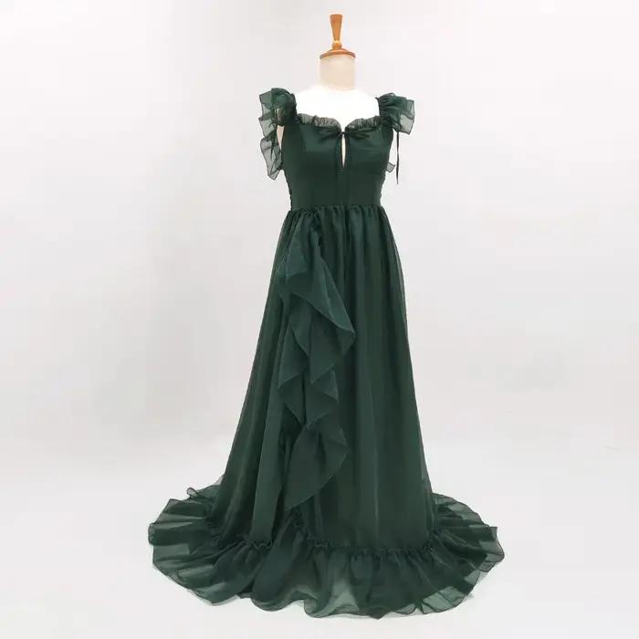 Robe Camisole en Tulle vert foncé, pour séance Photo, robe de photographie enceinte pour femmes, Cos