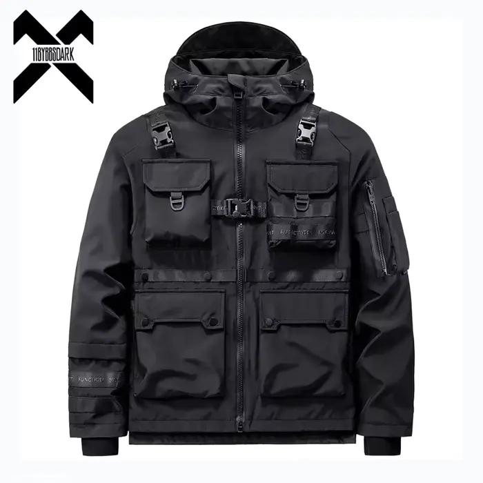 Veste à capuche pour homme, Streetwear Hip Hop, Coupe-vent combiné, Multi-poches, Vêtements fonction