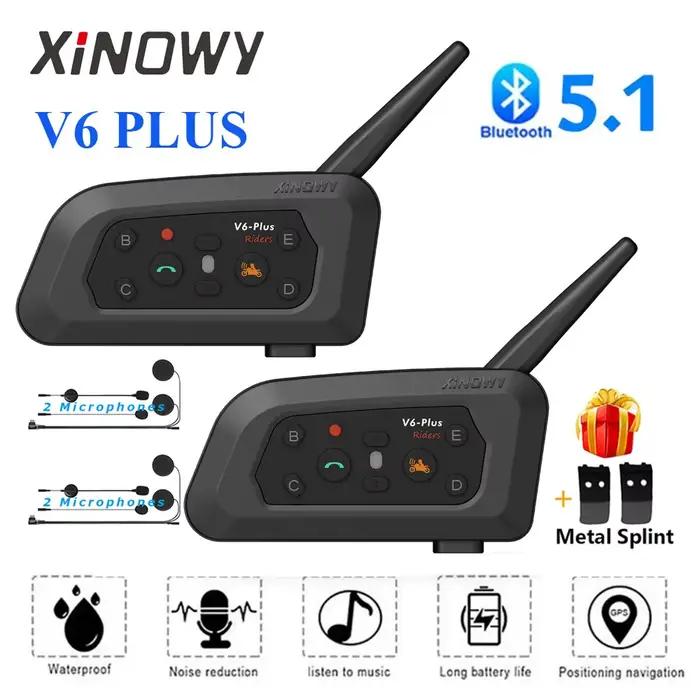 XINOWY V6 Plus Moto Casque Bluetooth Casque Interphone 1200M Interphone Communicateur Étanche 6 Cour