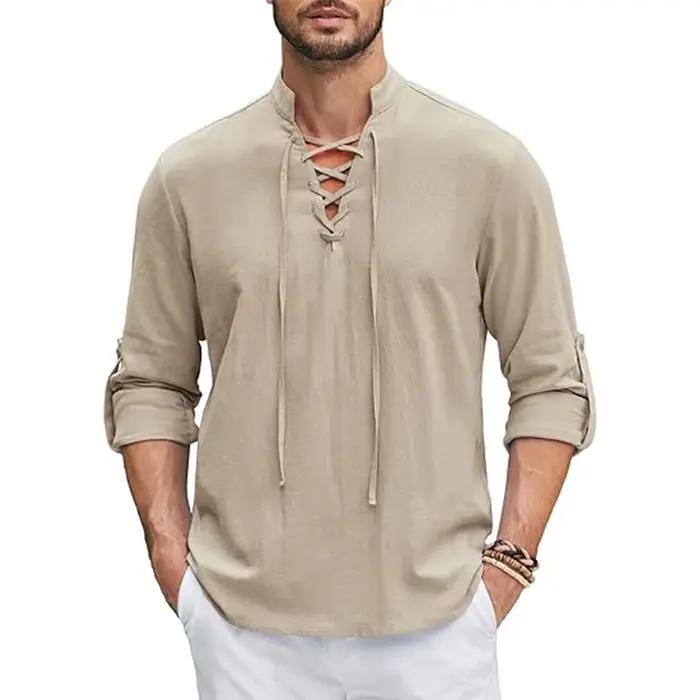 Chemise Renaissance pour hommes, haut Pirate Viking médiéval, chemises en coton et lin, manches long