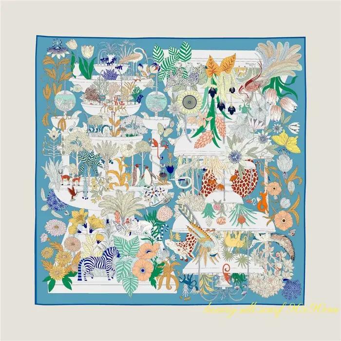 Grand Foulard Carré de Luxe à Bords Croisés pour Femme, Nouvelle Collection, Animal Paradis, Girafe,