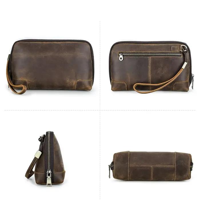 Sac de voyage pour homme CONTACT'S, pochette en cuir véritable, portefeuille, sac à main, sac de ran
