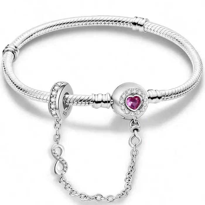 Bracelet en argent sterling 925 personnalisé, simple, en forme de cœur, à griffes, pour la fabricati