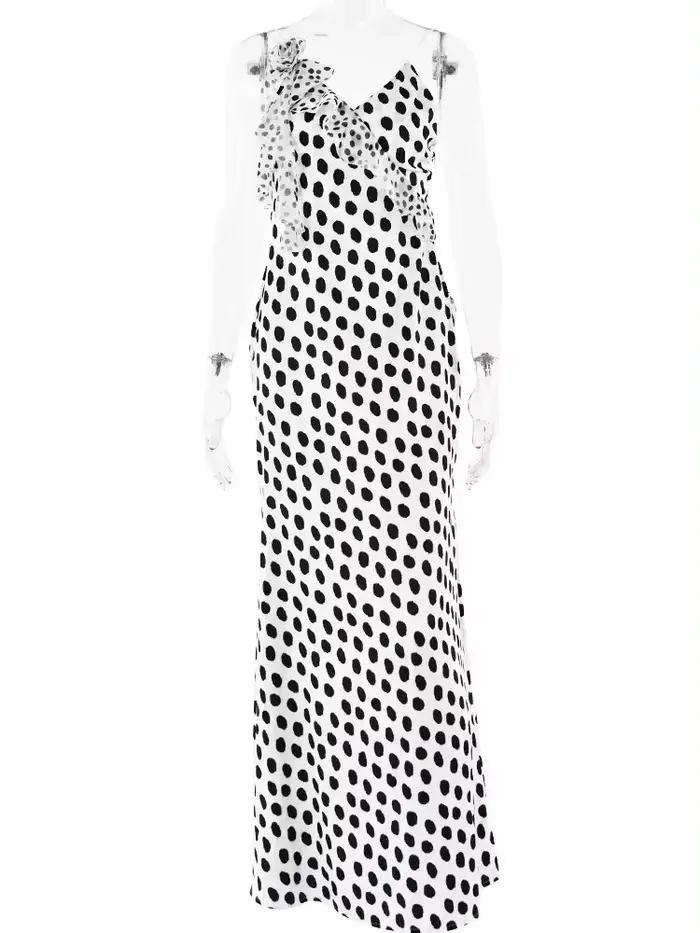 JULISSA MO Sexy dos nu imprimé points fleur femmes robe Maxi Spaghetti sangle robe de soirée automne