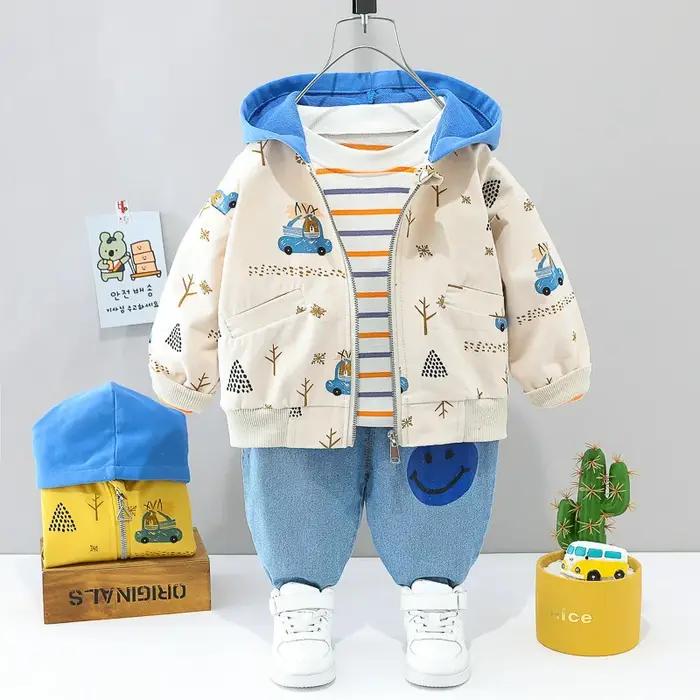 Costume voiture bébé 0-4 ans - Ensemble trois pièces rayé manches longues pour automne