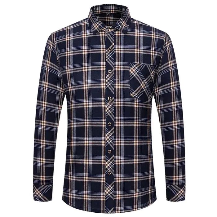 Chemises de glouton en coton pur M-6XL pour hommes, manches longues, poche unique, optique à carreau